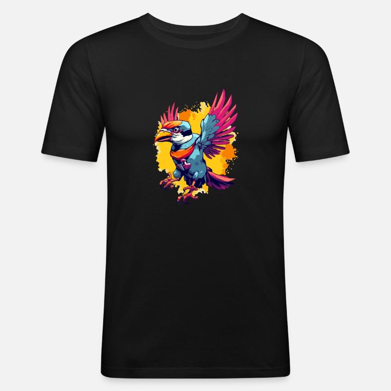 Pilu, der bunte Vogel - Männer Slim Fit T-Shirt - Schwarz