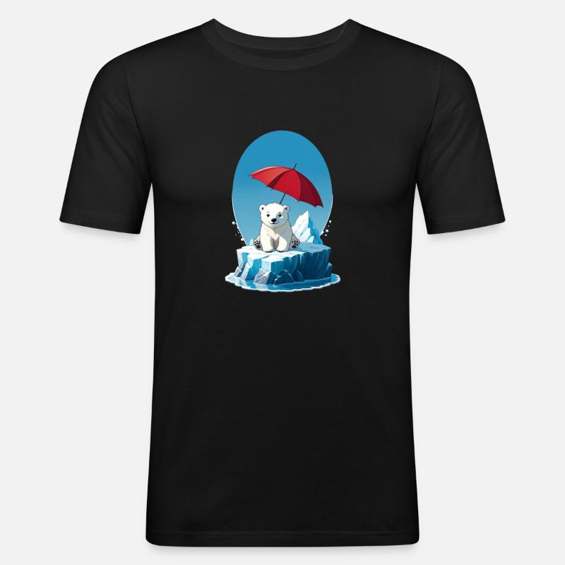 Eisbär, Eis & Sonnenschirm - Männer Slim Fit T-Shirt - Schwarz