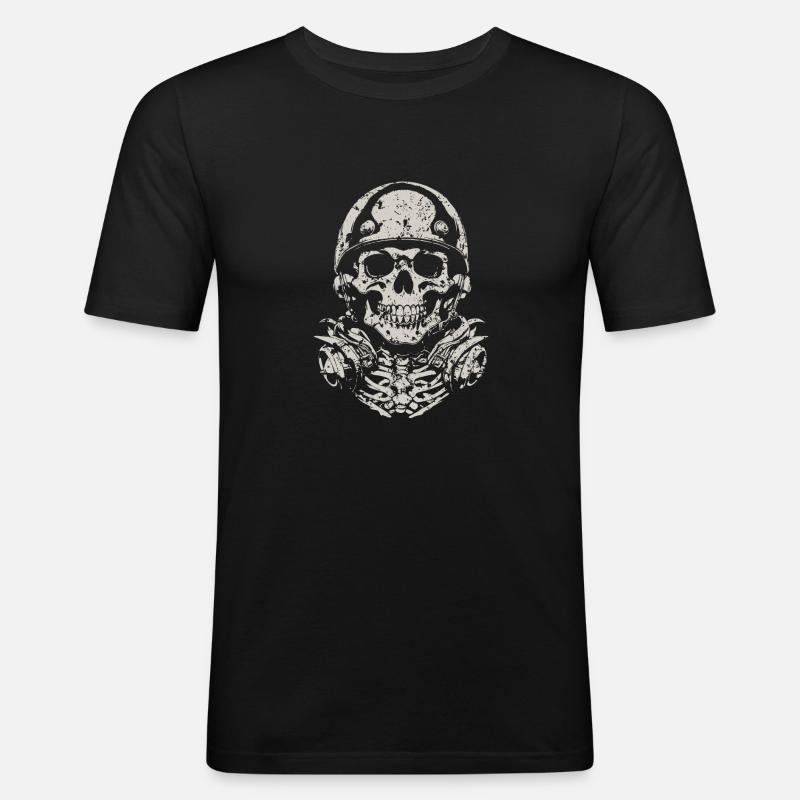 Skull mit Helm - Männer Slim Fit T-Shirt - Schwarz
