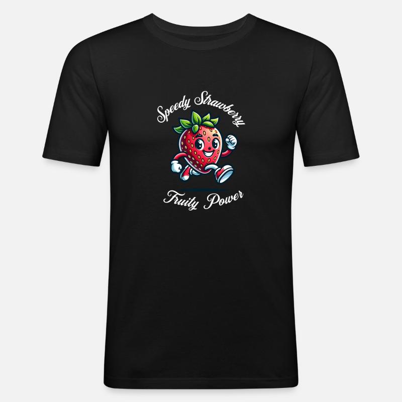 Run Erdbeere - Männer Slim Fit T-Shirt - Schwarz