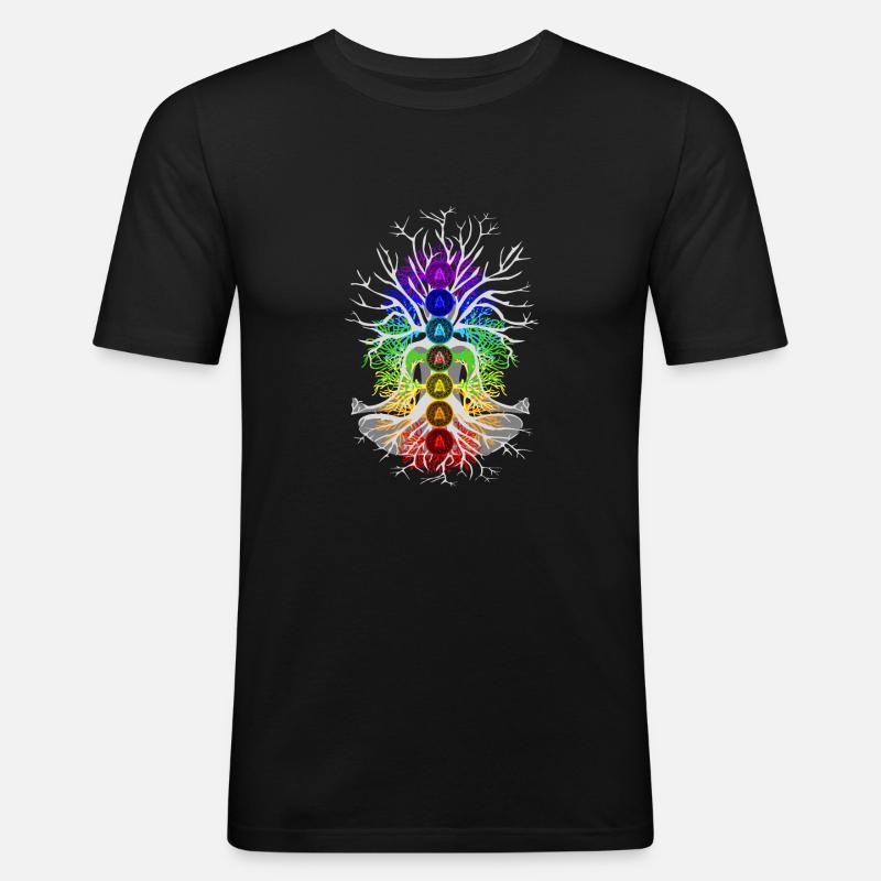 Chakra Baum des Lebens Meditation - Männer Slim Fit T-Shirt - Schwarz