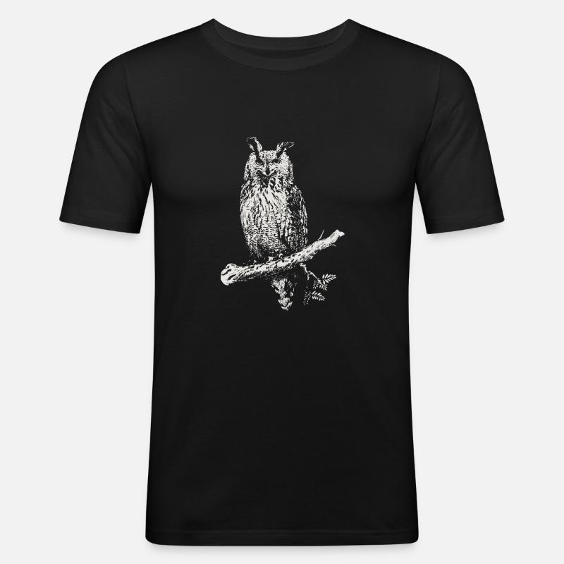 Die Eule - Männer Slim Fit T-Shirt - Schwarz