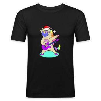 Nikolaus Gitarren Einhorn | Weihnachten, Geschenk - Männer Slim Fit T-Shirt - Schwarz - Vorne - Nik (191cm)