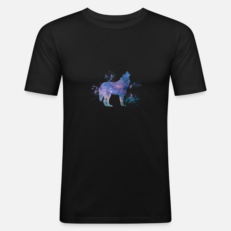 Wolf - Männer Slim Fit T-Shirt - Schwarz