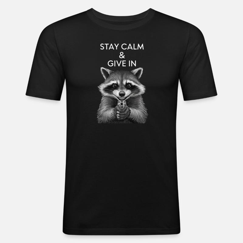 Meme Waschbär - Männer Slim Fit T-Shirt - Schwarz