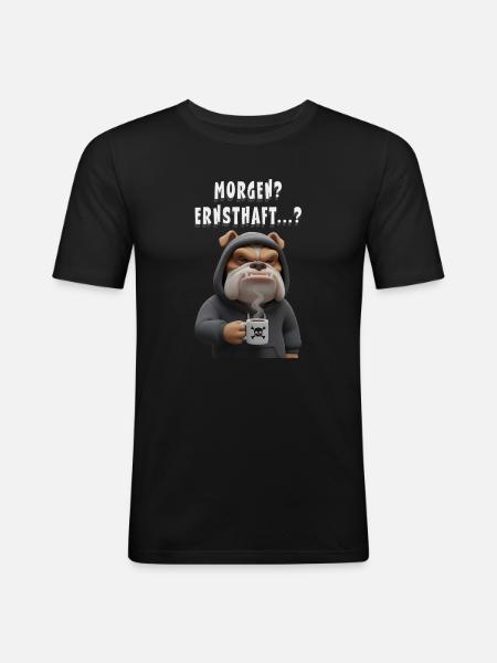 Grumpy Bulldog with Coffee Saying - Men's Slim Fit T-Shirt - black