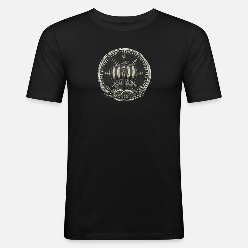 Wikinger Langschiff - Drachenboot - Männer Slim Fit T-Shirt - Schwarz
