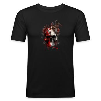 Splash mehrfarbiger Schädel. Pokerface - Männer Slim Fit T-Shirt - Schwarz - Vorne - Nik (191cm)