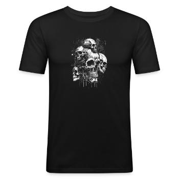 Retro Futuristisches Totenkopf Skull Design - Männer Slim Fit T-Shirt - Schwarz - Vorne - Nik (191cm)