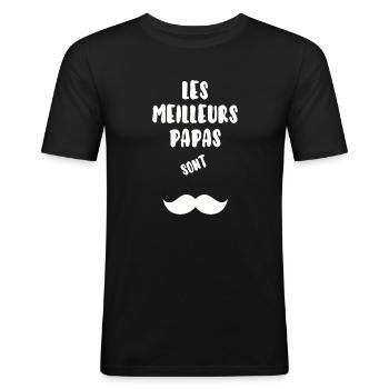 Les meilleurs papa sont moustachus - T-shirt près du corps Homme - noir - Devant - Nik (191cm)