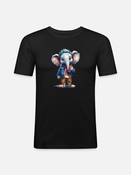 Cute Elephant Cartoon - Men's Slim Fit T-Shirt - black