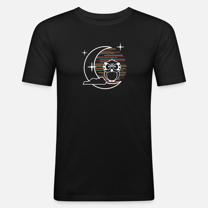 Eule & Mond (Minimal) - Männer Slim Fit T-Shirt - Schwarz