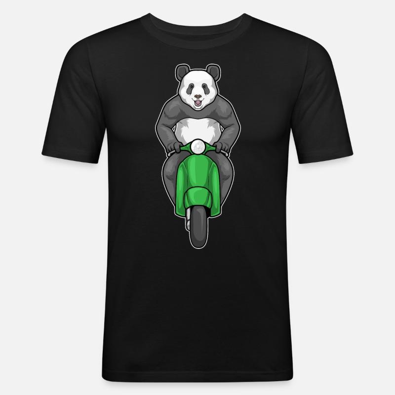 Panda Motorroller - Männer Slim Fit T-Shirt - Schwarz