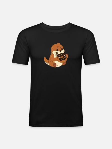Otter mit Donut - Männer Slim Fit T-Shirt - Schwarz