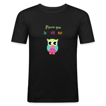 chouette - T-shirt près du corps Homme - noir - Devant - Nik (191cm)