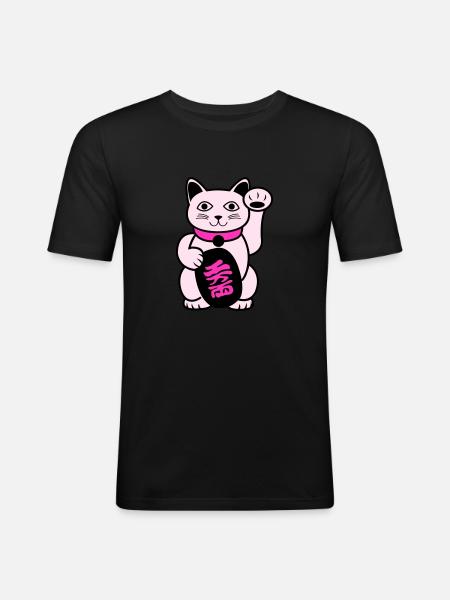 Maneki Winkekatze - Männer Slim Fit T-Shirt - Schwarz