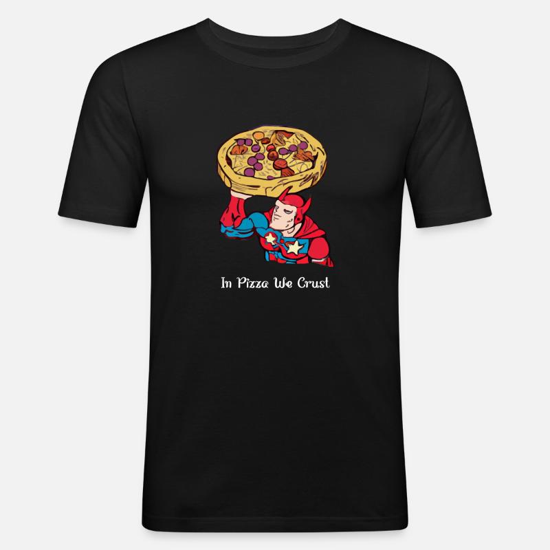 In der Pizza krusten wir - Männer Slim Fit T-Shirt - Schwarz