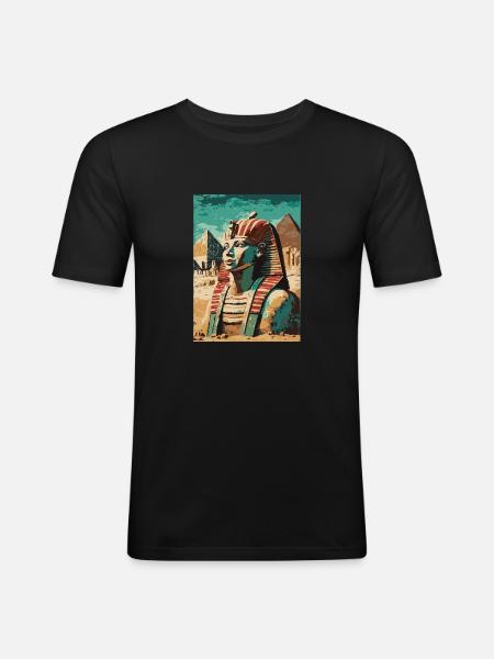 Pharaon devant les pyramides - T-shirt près du corps Homme - noir
