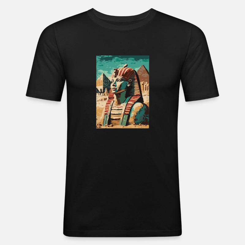 Pharaon devant les pyramides - T-shirt près du corps Homme - noir