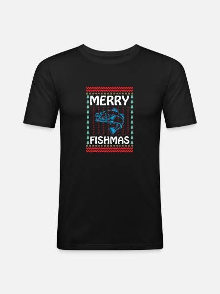 Merry fishmas - Männer Slim Fit T-Shirt - Schwarz