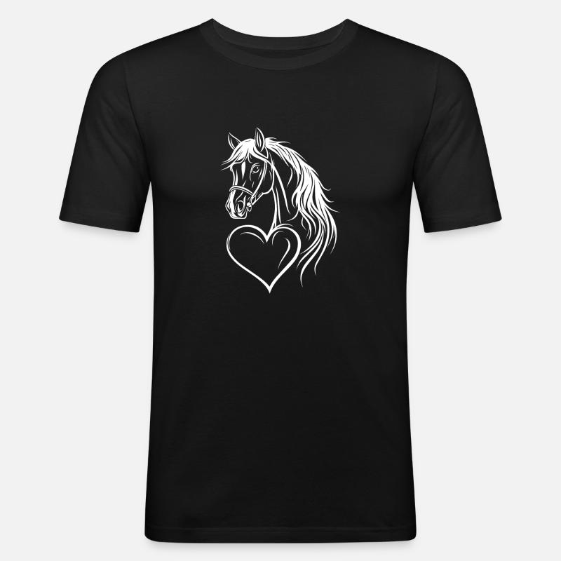 Pferd Herz - Männer Slim Fit T-Shirt - Schwarz