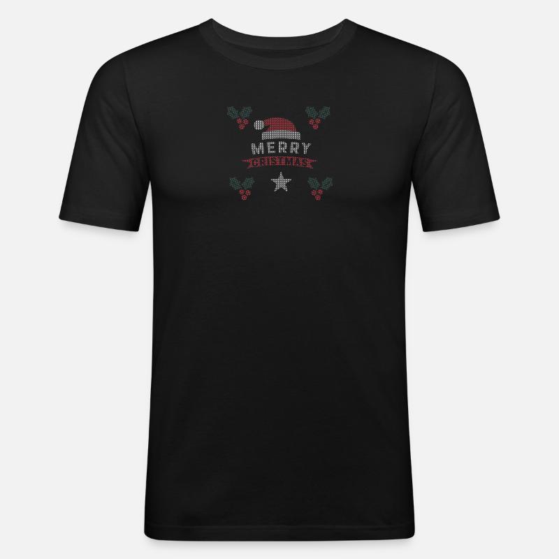 Strick weihnachtsmann - Männer Slim Fit T-Shirt - Schwarz