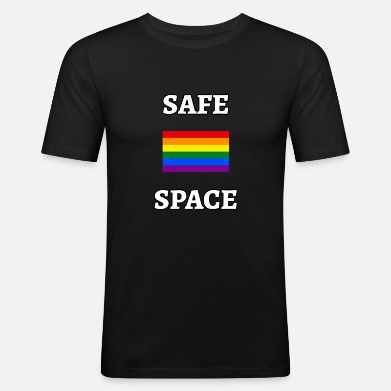 SAFE SPACE LGBT Regenbogen-Flagge - Männer Slim Fit T-Shirt - Schwarz