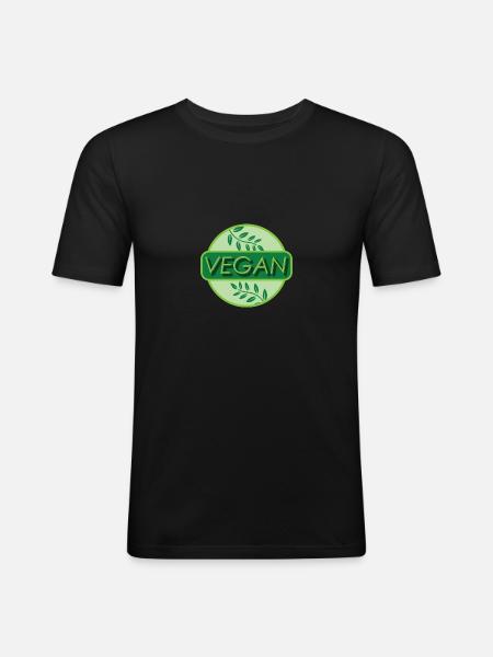 Vegan Logo Végétalien végétarien nature - T-shirt près du corps Homme - noir