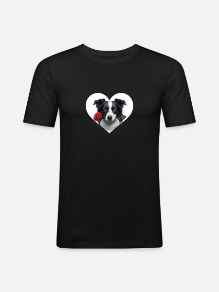 Border Collie with Rose - Men's Slim Fit T-Shirt - black