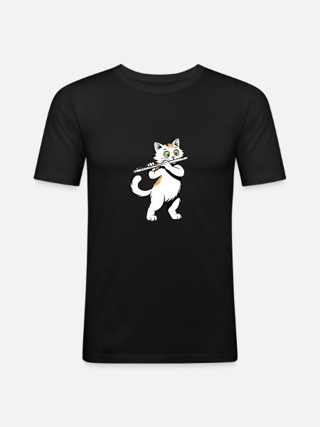 Cat plays flute - Men's Slim Fit T-Shirt - black