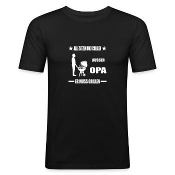 Opa - Männer Slim Fit T-Shirt - Schwarz - Vorne - Nik (191cm)