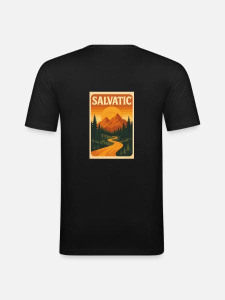 Salvatic – Wild Nature Retro Adventure - Men's Slim Fit T-Shirt - black