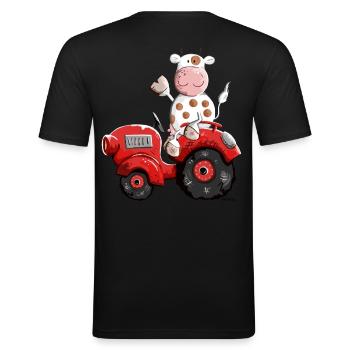 Tracteur Vache - T-shirt près du corps Homme - noir - Dos - Nik (191cm)