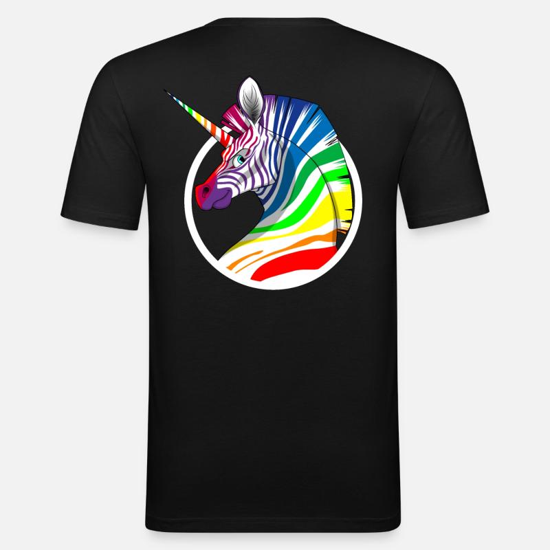 Regenbogen Einhorn Zebra - Männer Slim Fit T-Shirt - Schwarz
