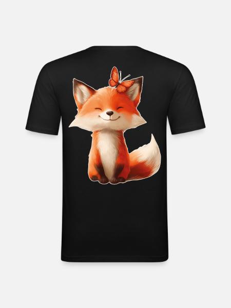 Fox with Butterfly - Men's Slim Fit T-Shirt - black