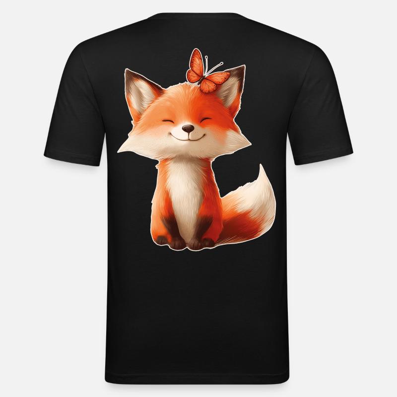 Fuchs mit Schmetterling - Männer Slim Fit T-Shirt - Schwarz