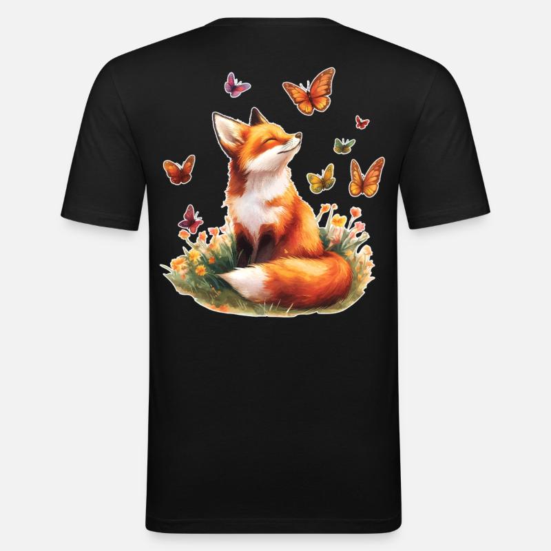 Fuchs mit Schmetterlingen - Männer Slim Fit T-Shirt - Schwarz
