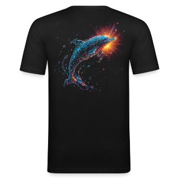 Delfin - Männer Slim Fit T-Shirt - Schwarz - Hinten - Nik (191cm)