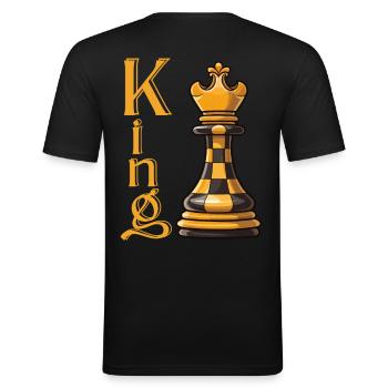 Schachkönig Eleganz - Männer Slim Fit T-Shirt - Schwarz - Hinten - Nik (191cm)