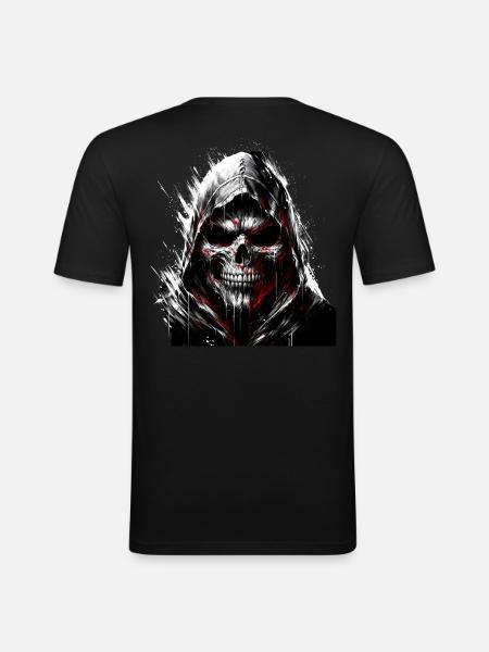 Dark Skull with Hood Gothic Art - Men's Slim Fit T-Shirt - black