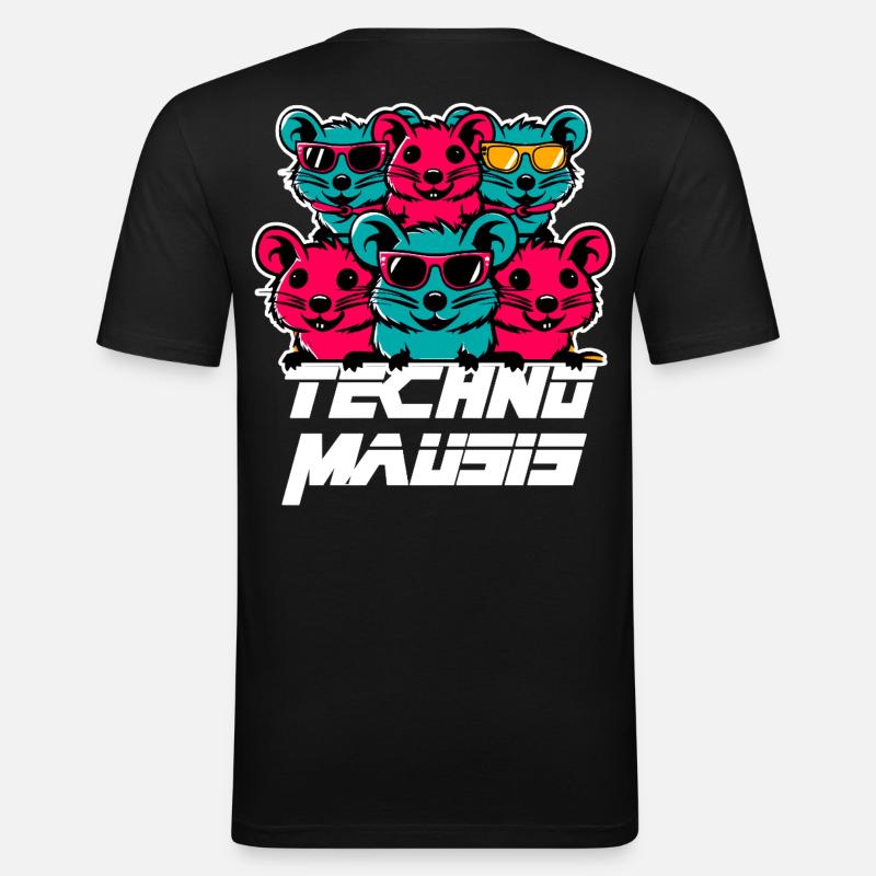 Techno Mausis - Männer Slim Fit T-Shirt - Schwarz