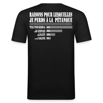 Raisons de Perdre à la Pétanque pour les Fans  - T-shirt près du corps Homme - noir - Dos - Nik (191cm)