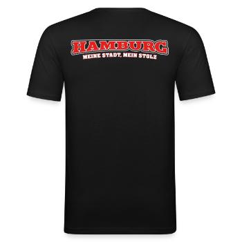 Hamburg - Männer Slim Fit T-Shirt - Schwarz - Hinten - Nik (191cm)
