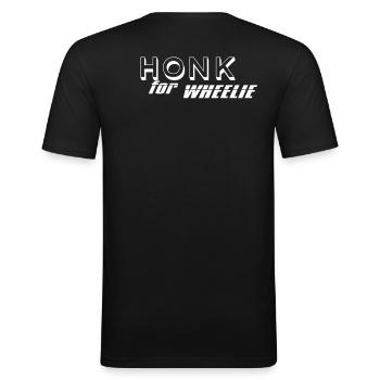 Honk for Wheelie weiß - Männer Slim Fit T-Shirt - Schwarz - Hinten - Nik (191cm)