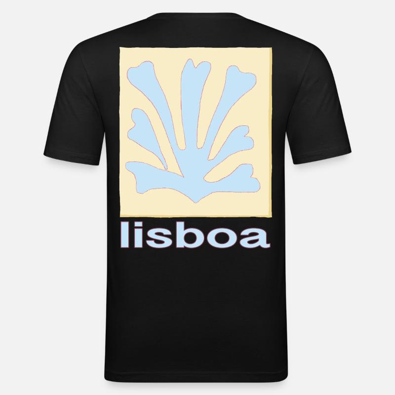 Lisboa Palmenblatt Blau Retro - Männer Slim Fit T-Shirt - Schwarz