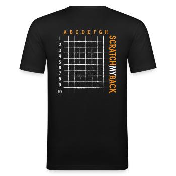 Scratch My Back Rückenkratzer Spielfeld Massage - Männer Slim Fit T-Shirt - Schwarz - Hinten - Nik (191cm)