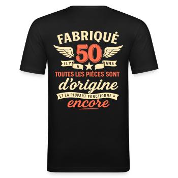 50ème anniversaire 50 ans drôle - T-shirt près du corps Homme - noir - Dos - Nik (191cm)