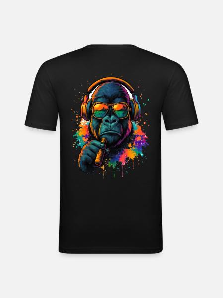 Monkey DJ Headphones Sunglasses - Men's Slim Fit T-Shirt - black