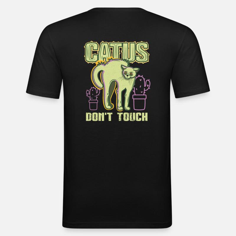 Kaktus-Katze - Männer Slim Fit T-Shirt - Schwarz