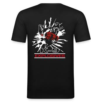 Explosives Diensthund Sprengstoff TNT Spürhund - Männer Slim Fit T-Shirt - Schwarz - Hinten - Nik (191cm)